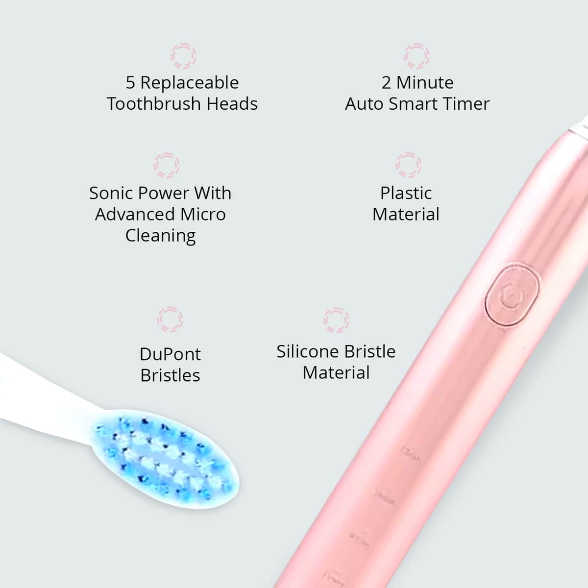 Closeout Total Vision Sonic Electric Toothbrush with 4 Replaceable Brush Heads -Rose Gold image number 4