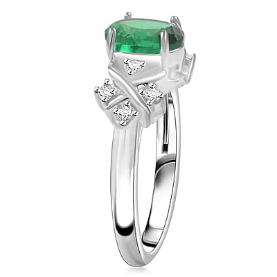 Simulated Emerald and Simulated Diamond 2.10 ctw Ring in Silvertone (Size 10.0)