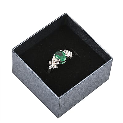 Simulated Emerald and Simulated Diamond 2.10 ctw Ring in Silvertone (Size 10.0)