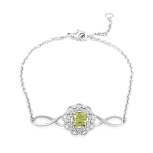 Simulated Peridot and Simulated Diamond 1.60 ctw Bracelet in Silvertone (7.00 In)