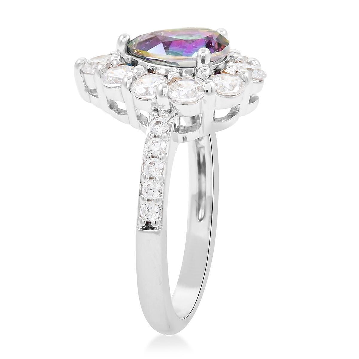 Green Mystic Quartz and Simulated Diamond 2.85 ctw Ring in Silvertone (Size 6.0)
