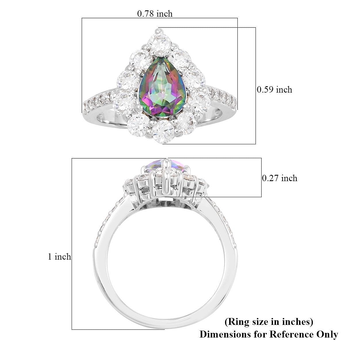 Green Mystic Quartz and Simulated Diamond 2.85 ctw Ring in Silvertone (Size 6.0)