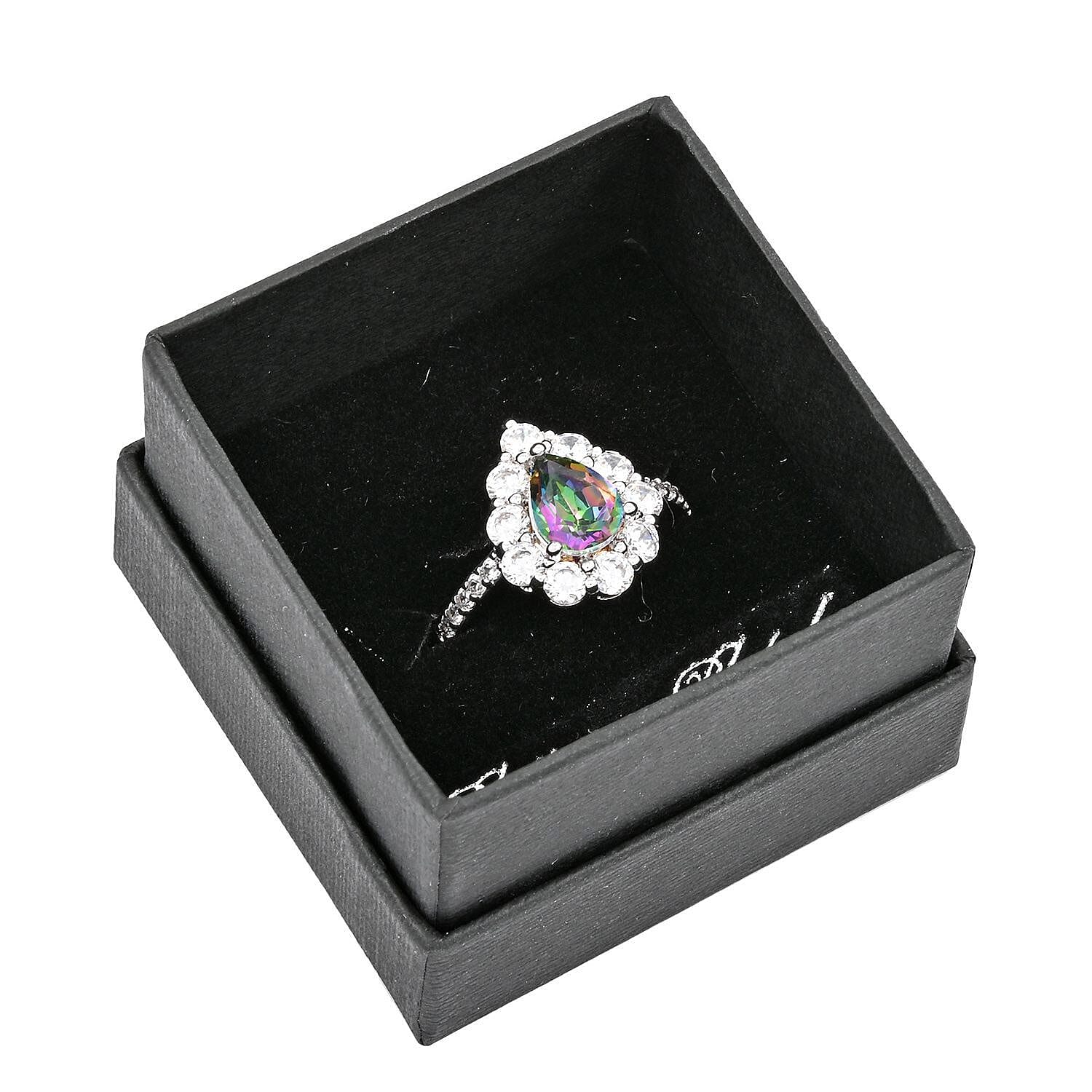 Green Mystic Quartz and Simulated Diamond 2.85 ctw Ring in Silvertone (Size 6.0)
