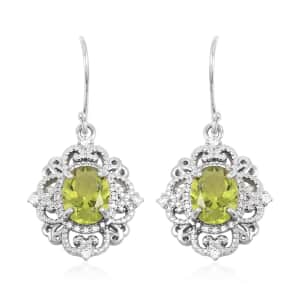 Simulated Peridot and Simulated Diamond 4.40 ctw Earrings in Silvertone