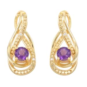 Simulated Amethyst and Simulated Diamond 2.00 ctw Infinity Knot Earrings in Goldtone