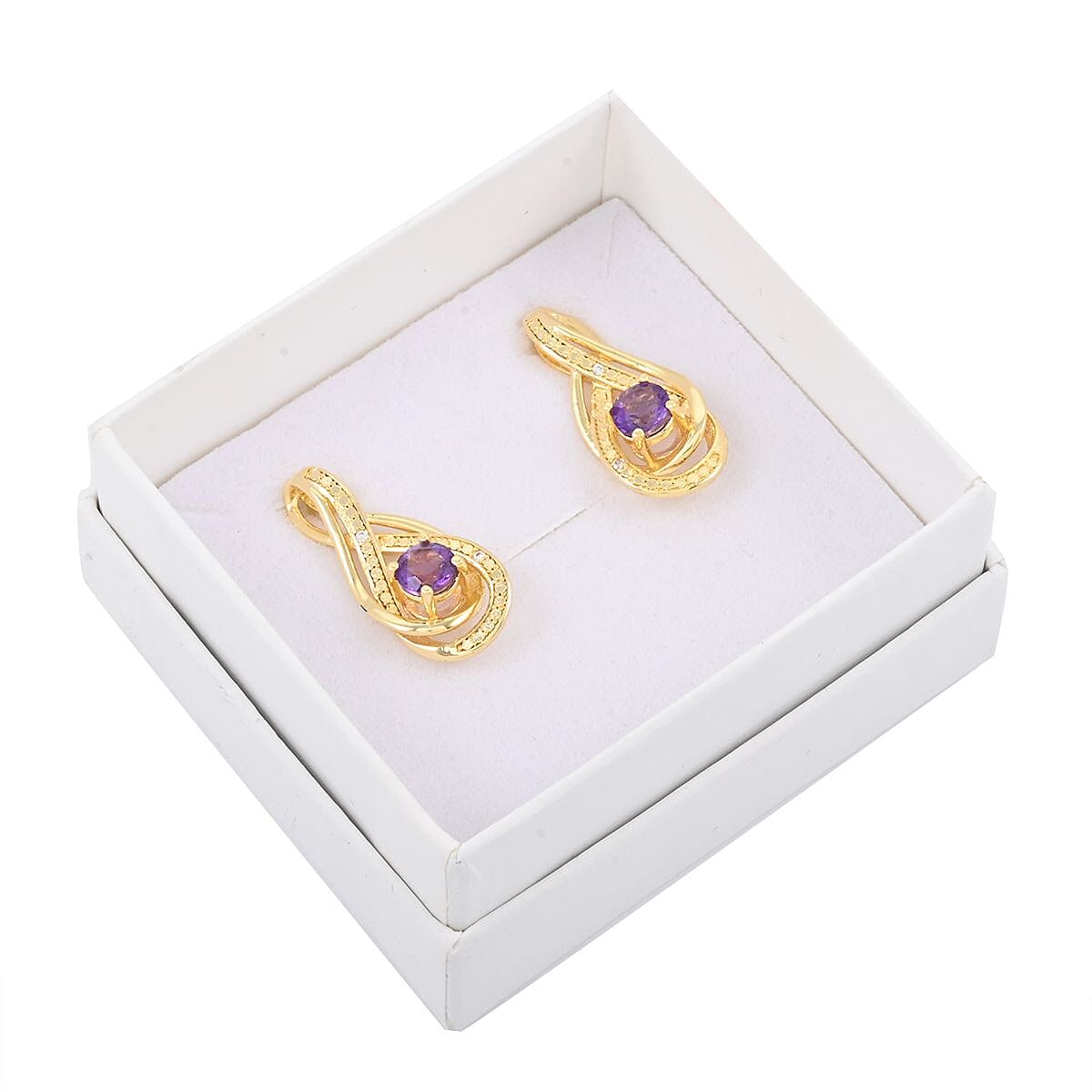 Simulated Amethyst and Simulated Diamond 2.00 ctw Infinity Knot Earrings in Goldtone