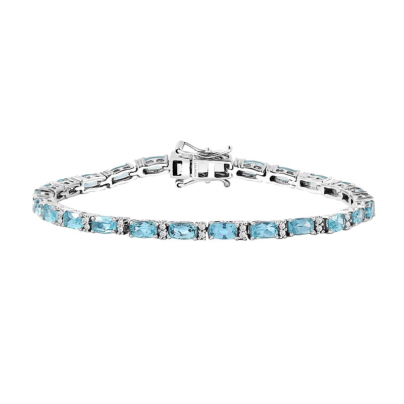 D'Joy Betroka Blue Apatite and White Zircon 9.00 ctw Aqua Flow Bracelet in Rhodium Over Sterling Silver (7.25 In)