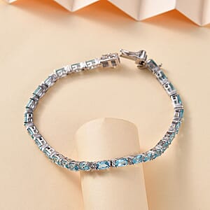 D'Joy Betroka Blue Apatite and White Zircon 9.00 ctw Aqua Flow Bracelet in Rhodium Over Sterling Silver (7.25 In)