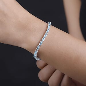 D'Joy Betroka Blue Apatite and White Zircon 9.00 ctw Aqua Flow Bracelet in Rhodium Over Sterling Silver (7.25 In)