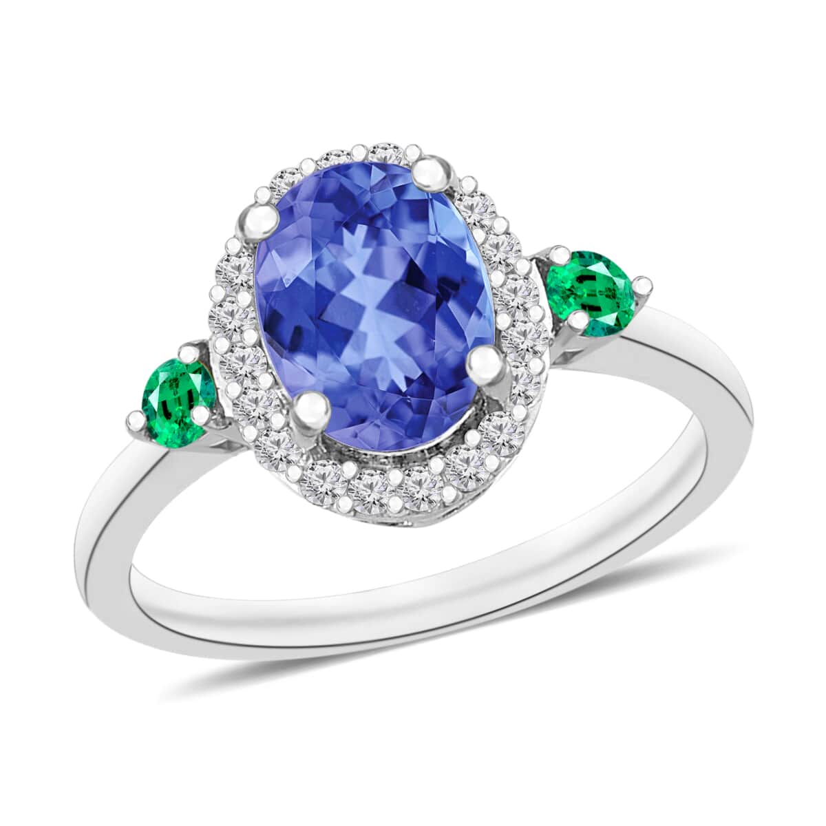 Luxoro Premium Tanzanite, Boyaca Colombian Emerald and G-H I1 Diamond 1.60 ctw Ring in 14K White Gold (Size 10.0) image number 0