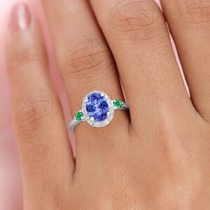 Luxoro Premium Tanzanite, Boyaca Colombian Emerald and G-H I1 Diamond 1.60 ctw Ring in 14K White Gold (Size 10.0) (Del. in 10-12 Days)