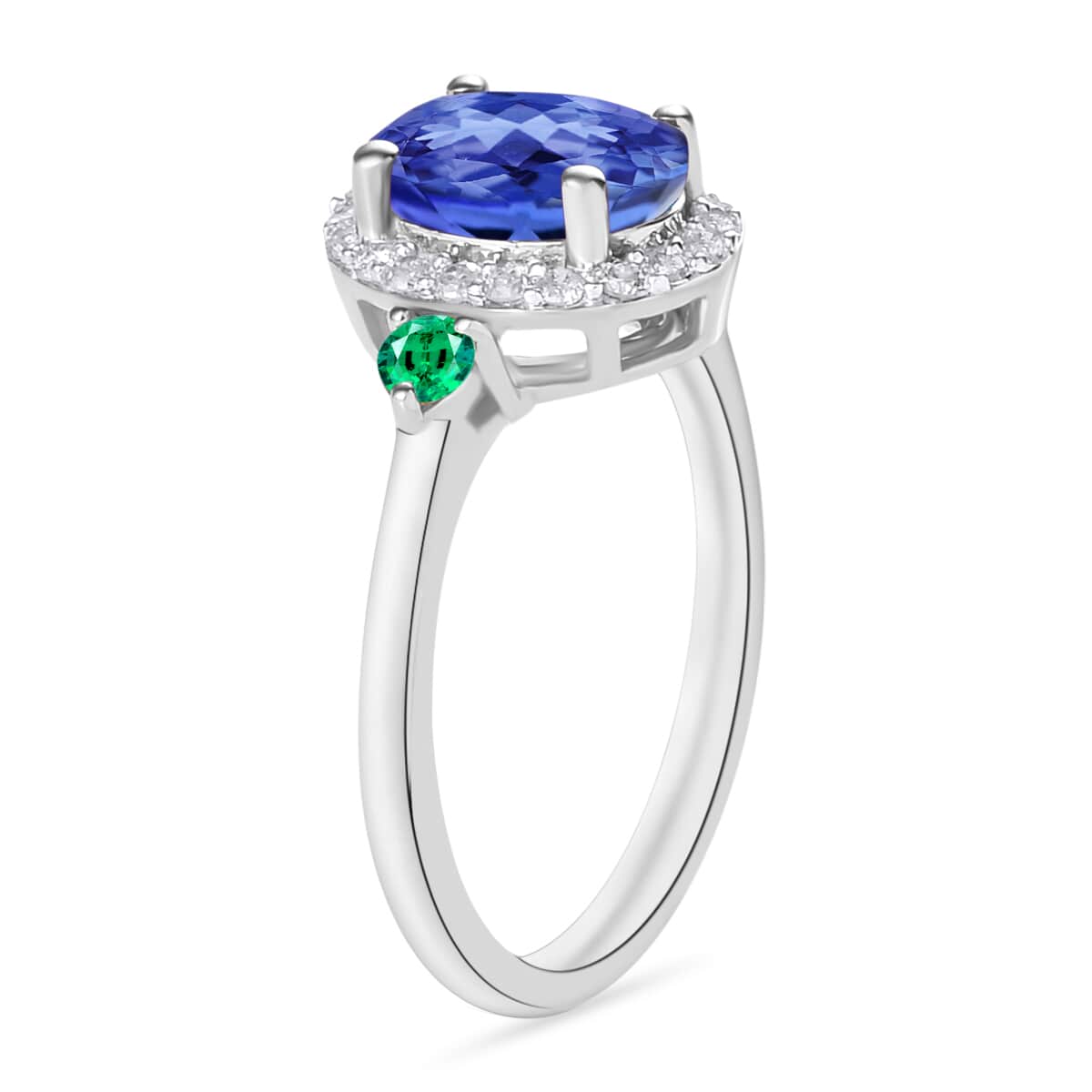 Luxoro Premium Tanzanite, Boyaca Colombian Emerald and G-H I1 Diamond 1.60 ctw Ring in 14K White Gold (Size 10.0) image number 2