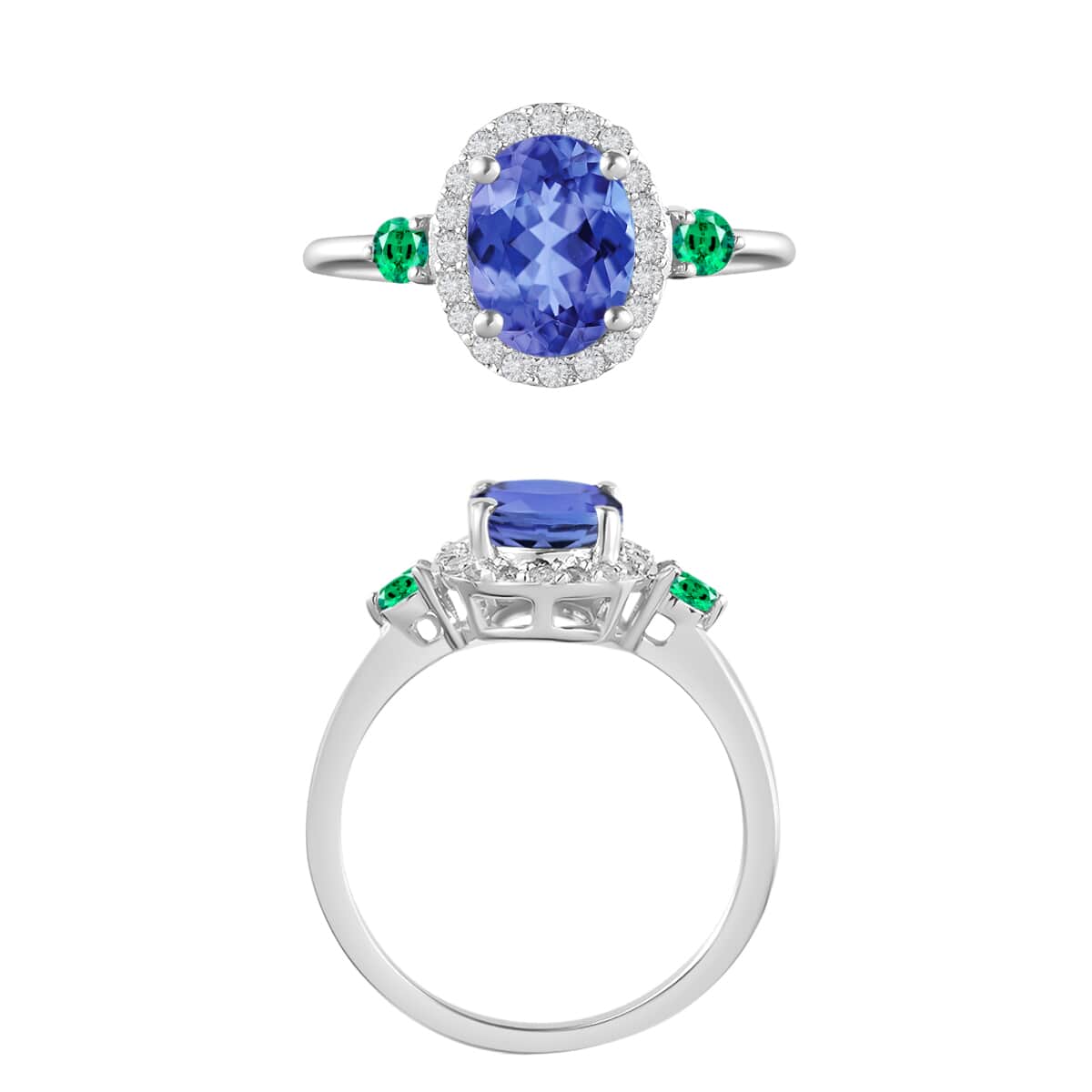 Luxoro Premium Tanzanite, Boyaca Colombian Emerald and G-H I1 Diamond 1.60 ctw Ring in 14K White Gold (Size 10.0) image number 3