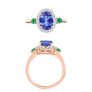 Luxoro Premium Tanzanite, Boyaca Colombian Emerald and G-H I1 Diamond 1.70 ctw Ring in 14K Rose Gold (Size 4.0) (Del. in 10-12 Days)