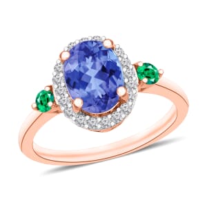 Luxoro Premium Tanzanite, Boyaca Colombian Emerald and G-H I1 Diamond 1.70 ctw Ring in 14K Rose Gold (Size 7.0)