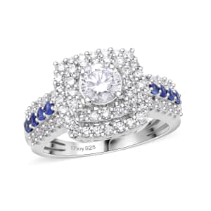 Luxuriant Lab Grown Diamond E-F VS and Blue Sapphire 2.00 ctw Ring in Platinum Over Sterling Silver (Size 10.0)