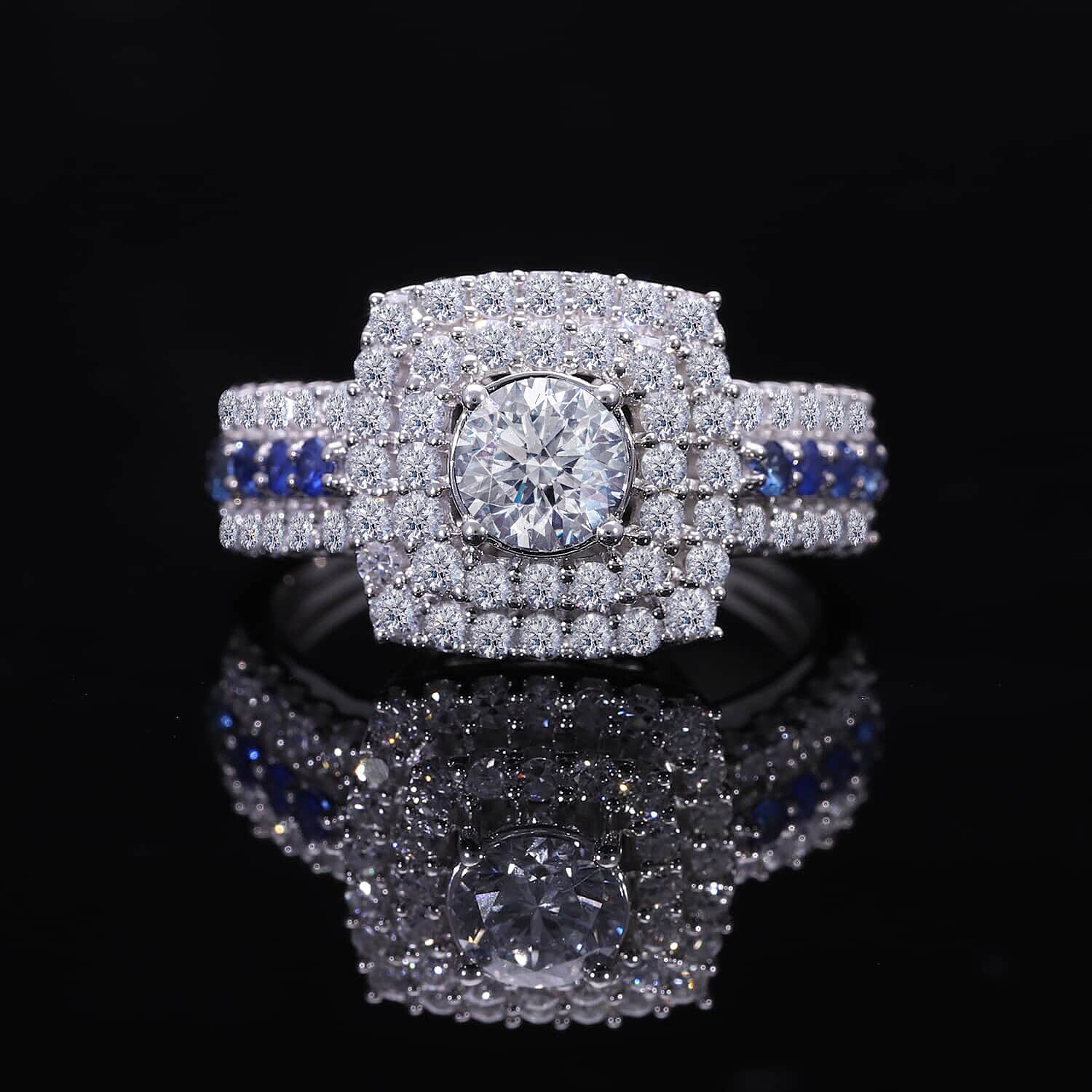 Luxuriant Lab Grown Diamond E-F VS and Blue Sapphire 2.00 ctw Ring in Platinum Over Sterling Silver (Size 10.0)