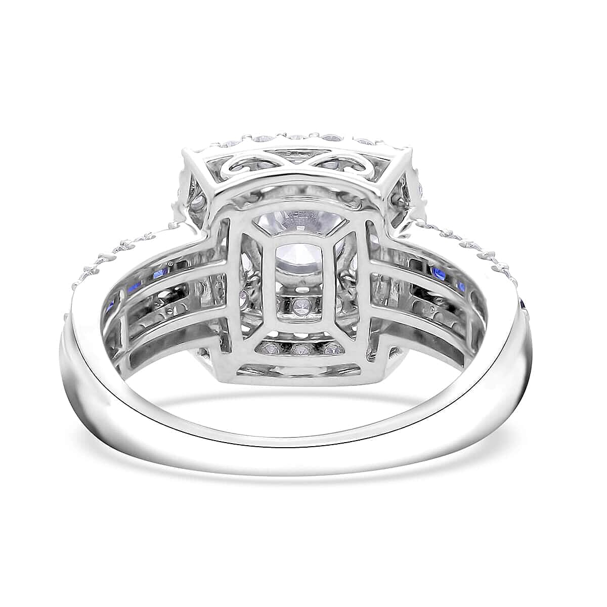Luxuriant Lab Grown Diamond E-F VS and Blue Sapphire 2.00 ctw Ring in Platinum Over Sterling Silver (Size 10.0)