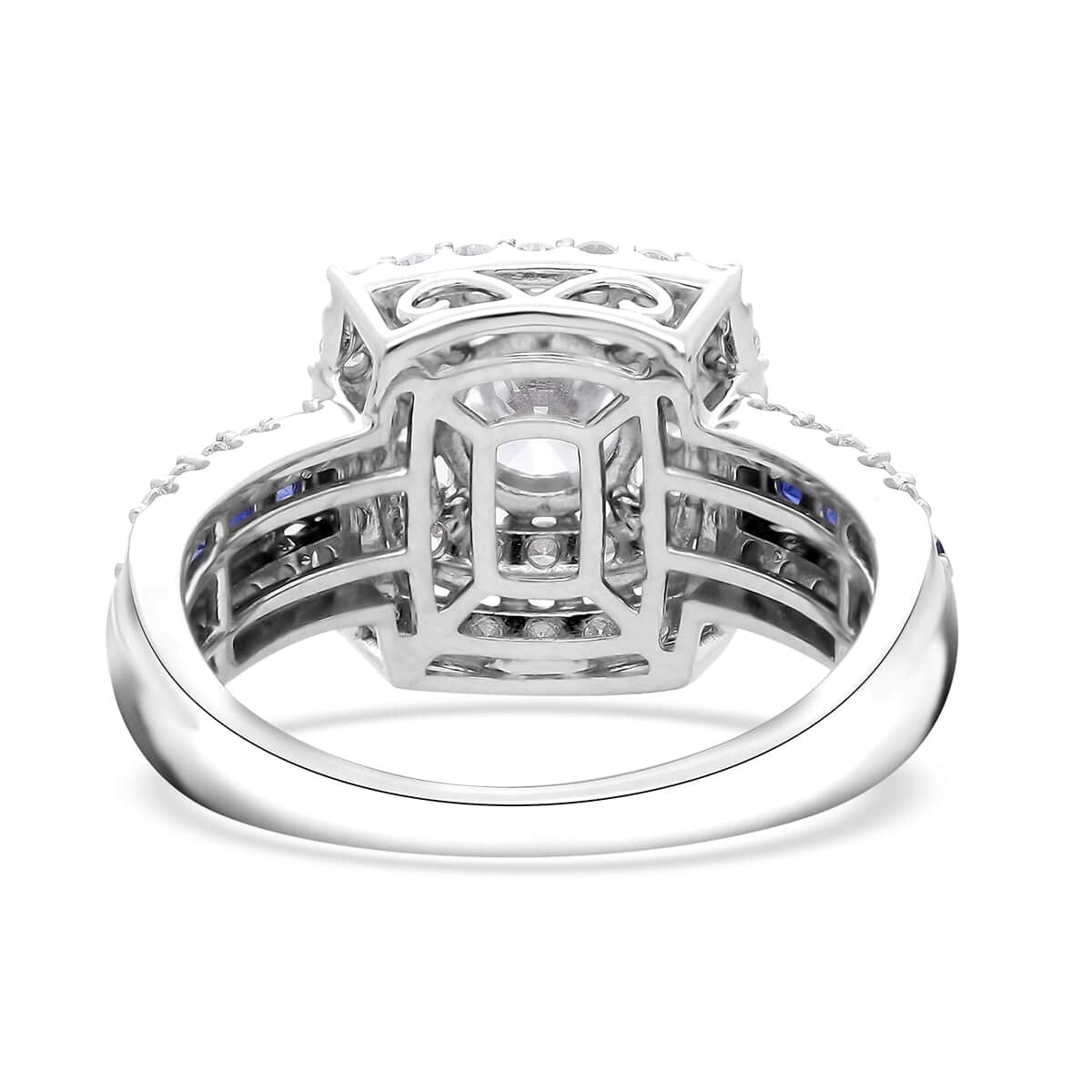 Luxuriant Lab Grown Diamond E-F VS and Blue Sapphire 2.00 ctw Ring in Platinum Over Sterling Silver (Size 10.0) image number 4