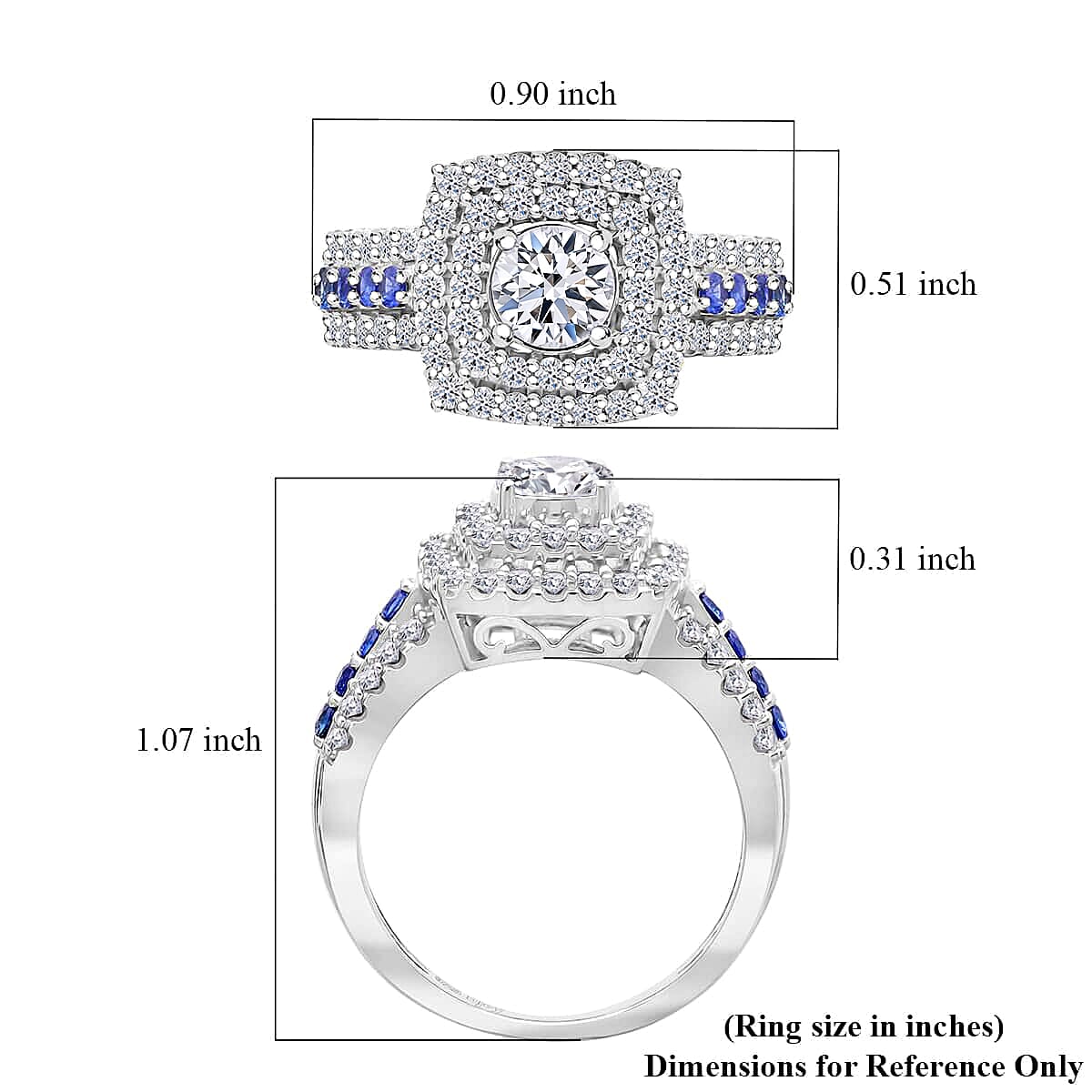 Luxuriant Lab Grown Diamond E-F VS and Blue Sapphire 2.00 ctw Ring in Platinum Over Sterling Silver (Size 10.0)