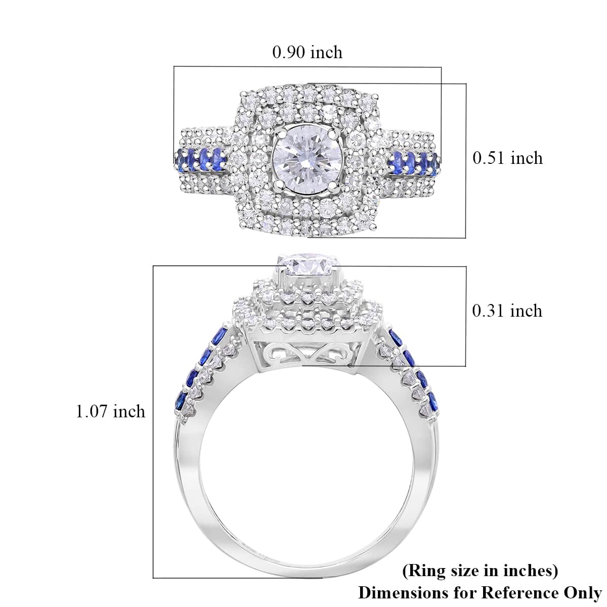 Luxuriant Lab Grown Diamond (E-F, VS), Blue Sapphire Ring in Platinum Over Sterling Silver (Size 10.0) 2.00 ctw image number 5