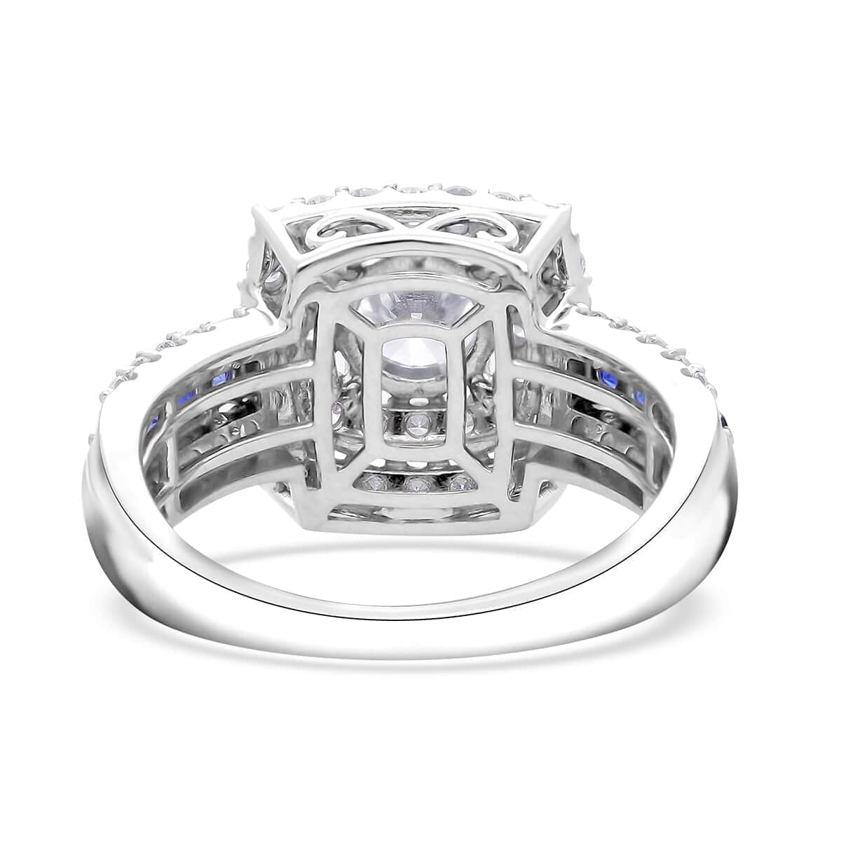 Luxuriant Lab Grown Diamond E-F VS and Blue Sapphire 2.00 ctw Ring in Platinum Over Sterling Silver (Size 7.0) image number 4