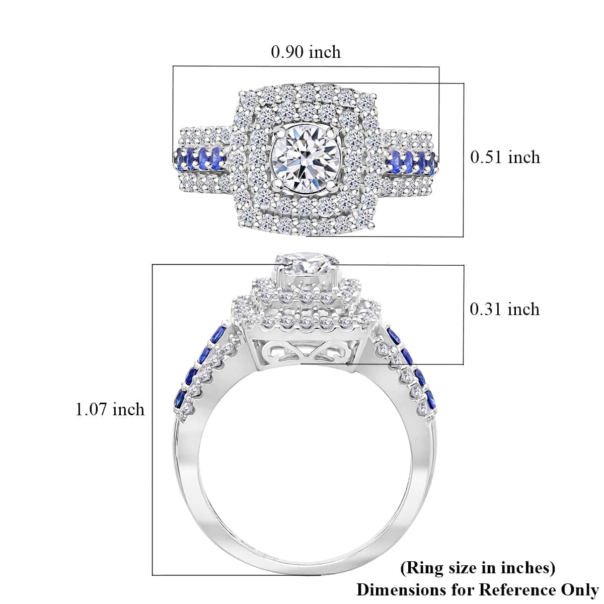 Luxuriant Lab Grown Diamond E-F VS and Blue Sapphire 2.00 ctw Ring in Platinum Over Sterling Silver (Size 7.0) image number 5