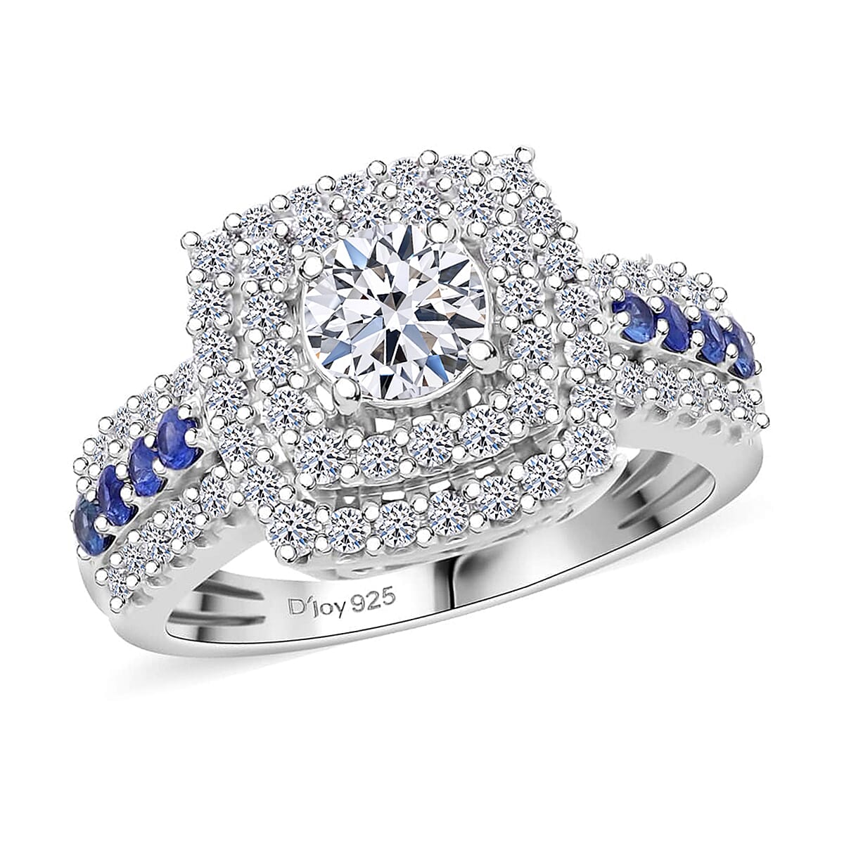 Luxuriant Lab Grown Diamond (E-F, VS), Blue Sapphire Ring in Platinum Over Sterling Silver (Size 10.0) 2.00 ctw