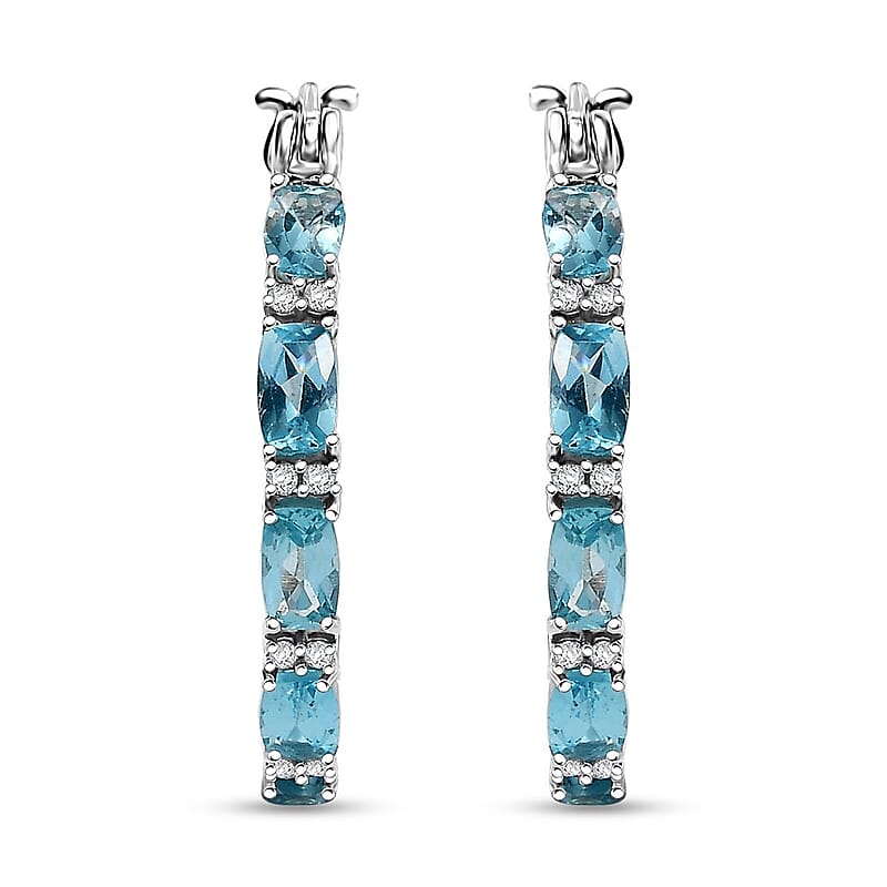 D'Joy Betroka Blue Apatite and White Zircon 5.25 ctw Aqua Flow Earrings in Rhodium Over Sterling Silver