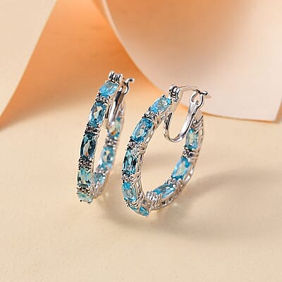 D'Joy Betroka Blue Apatite and White Zircon 5.25 ctw Aqua Flow Earrings in Rhodium Over Sterling Silver