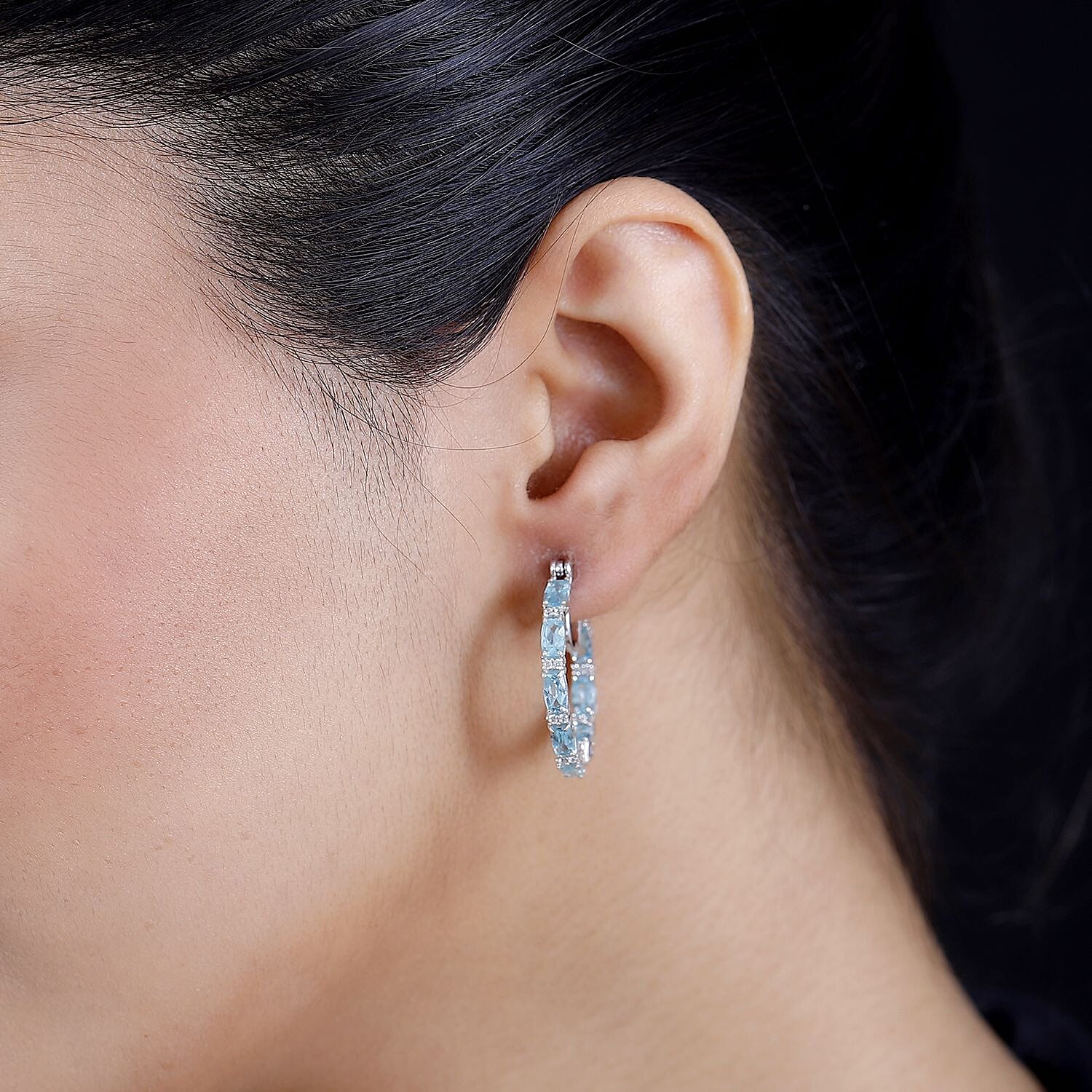 D'Joy Betroka Blue Apatite and White Zircon 5.25 ctw Aqua Flow Earrings in Rhodium Over Sterling Silver