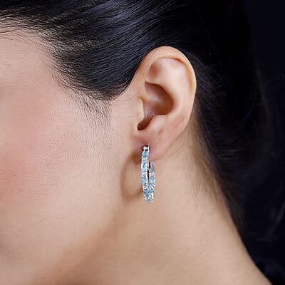 D'Joy Betroka Blue Apatite and White Zircon 5.25 ctw Aqua Flow Earrings in Rhodium Over Sterling Silver