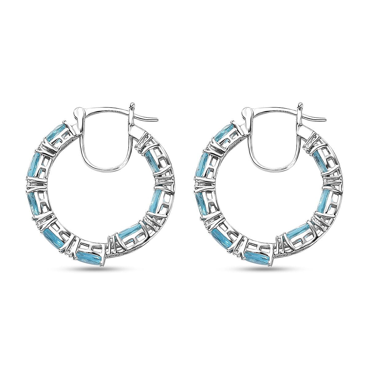 D'Joy Betroka Blue Apatite and White Zircon 5.25 ctw Aqua Flow Earrings in Rhodium Over Sterling Silver