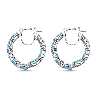 D'Joy Betroka Blue Apatite and White Zircon 5.25 ctw Aqua Flow Earrings in Rhodium Over Sterling Silver