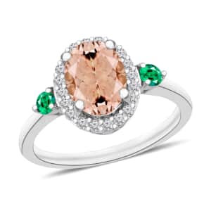 Luxoro Premium Marropino Morganite, Boyaca Colombian Emerald and G-H I1 Diamond 1.65 ctw Ring in 14K White Gold (Size 10.0)