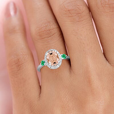 Luxoro Premium Marropino Morganite, Boyaca Colombian Emerald and G-H I1 Diamond 1.65 ctw Ring in 14K White Gold (Size 10.0)