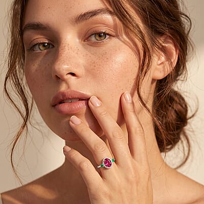 Luxoro Premium Ouro Fino Rubellite, Boyaca Colombian Emerald and G-H I1 Diamond 1.65 ctw Ring in 14K White Gold (Size 10.0)
