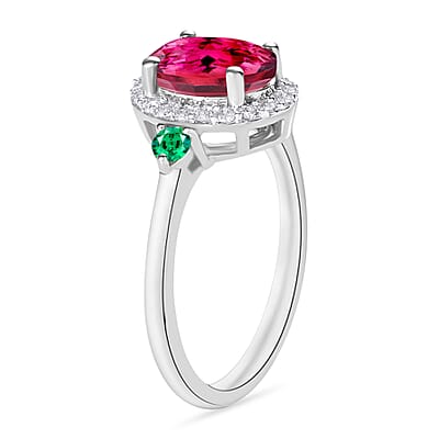 Luxoro Premium Ouro Fino Rubellite, Boyaca Colombian Emerald and G-H I1 Diamond 1.65 ctw Ring in 14K White Gold (Size 10.0)