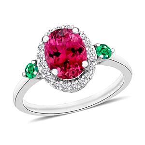 Luxoro Premium Ouro Fino Rubellite, Boyaca Colombian Emerald and G-H I1 Diamond 1.65 ctw Ring in 14K White Gold (Size 6.5) (Del. in 10-12 Days)