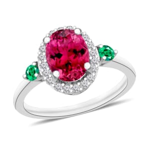 Luxoro Premium Ouro Fino Rubellite, Boyaca Colombian Emerald and G-H I1 Diamond 1.65 ctw Ring in 14K White Gold (Size 9.0)