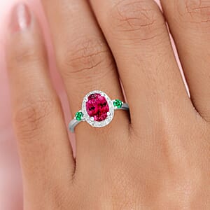 Luxoro Premium Ouro Fino Rubellite, Boyaca Colombian Emerald and G-H I1 Diamond 1.65 ctw Ring in 14K White Gold (Size 9.0)