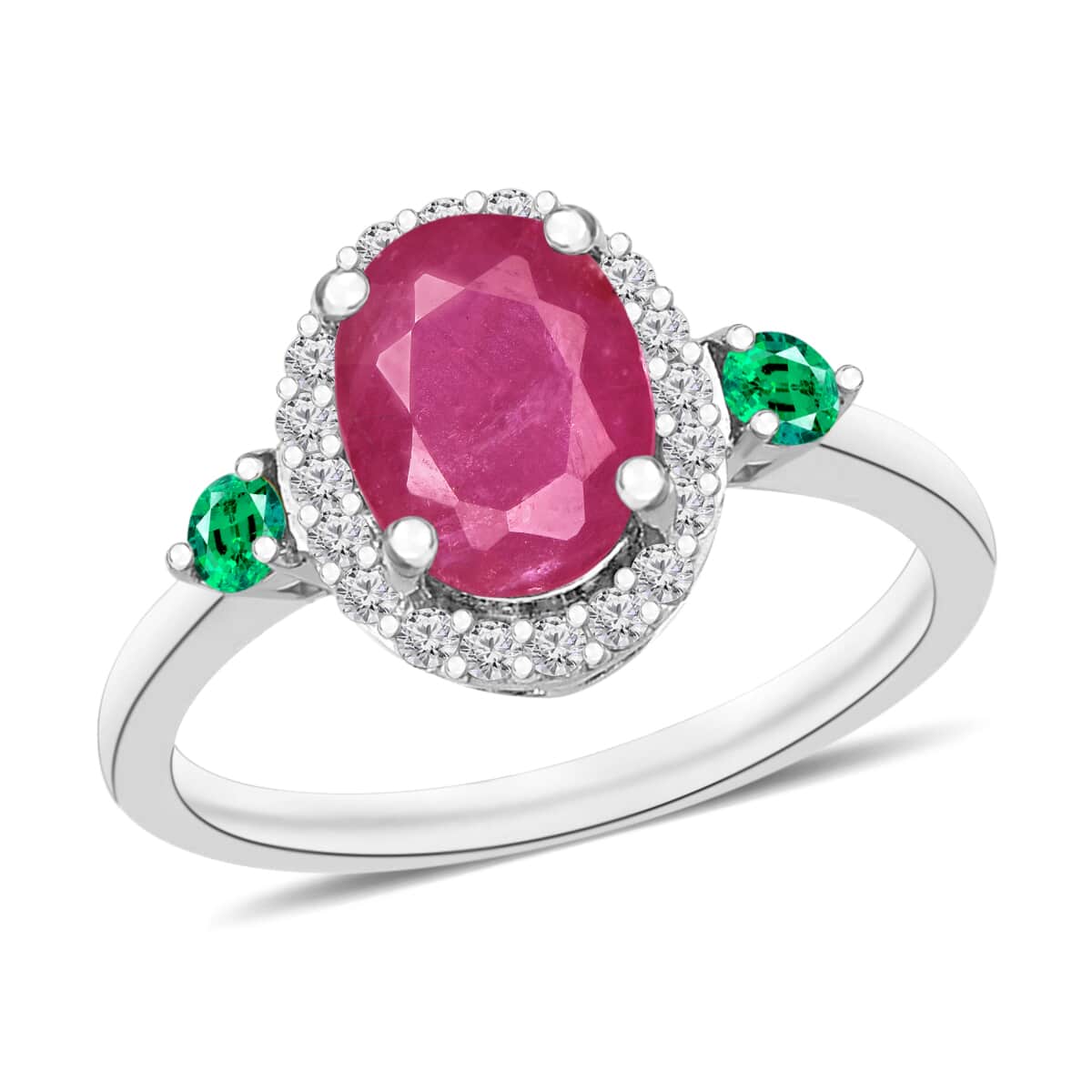 Luxoro Premium Mozambique Ruby, Boyaca Colombian Emerald and G-H I1 Diamond 1.95 ctw Ring in 14K White Gold (Size 10.0) image number 0