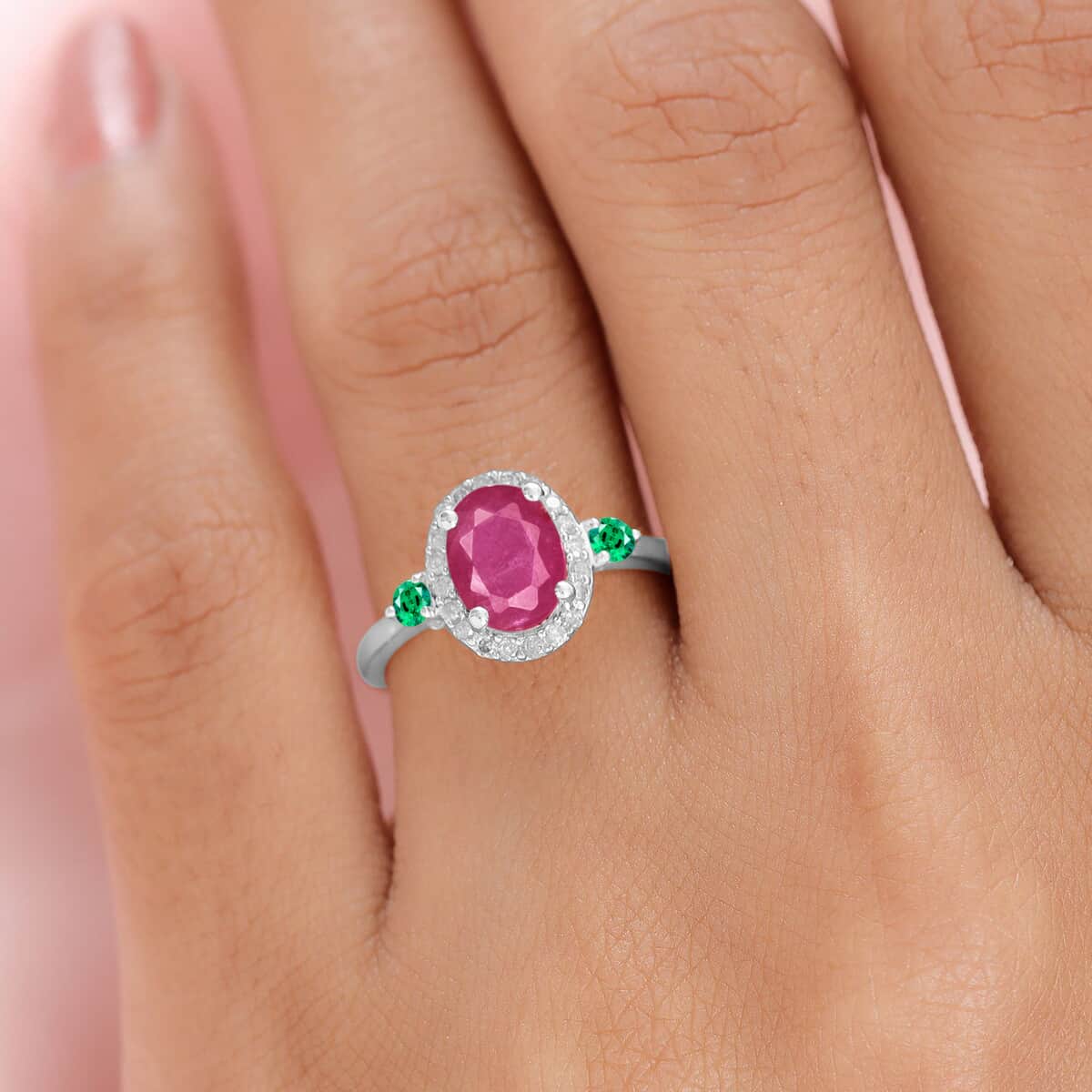 Luxoro Premium Mozambique Ruby, Boyaca Colombian Emerald and G-H I1 Diamond 1.95 ctw Ring in 14K White Gold (Size 10.0) image number 1