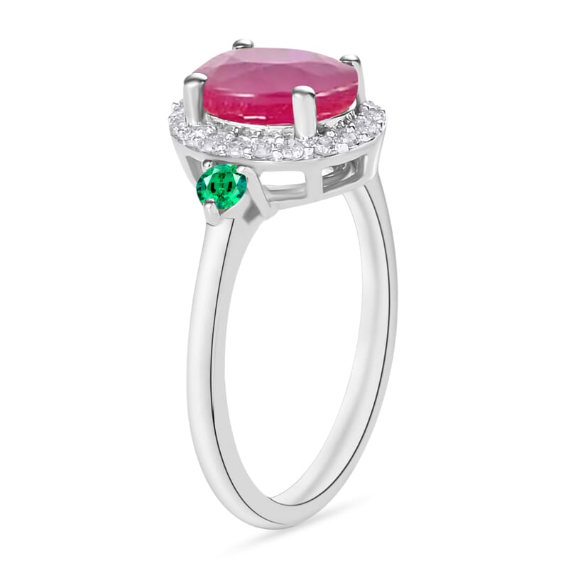 Luxoro Premium Mozambique Ruby, Boyaca Colombian Emerald and G-H I1 Diamond 1.95 ctw Ring in 14K White Gold (Size 10.0)