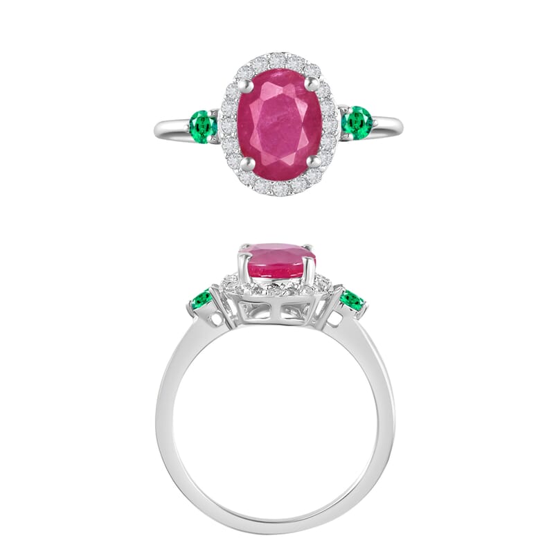 Luxoro Premium Mozambique Ruby, Boyaca Colombian Emerald and G-H I1 Diamond 1.95 ctw Ring in 14K White Gold (Size 10.0)