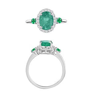 Luxoro Premium Kagem Zambian Emerald, Boyaca Colombian Emerald and G-H I1 Diamond 1.55 ctw Ring in 14K White Gold (Size 10.0) (Del. in 10-12 Days)