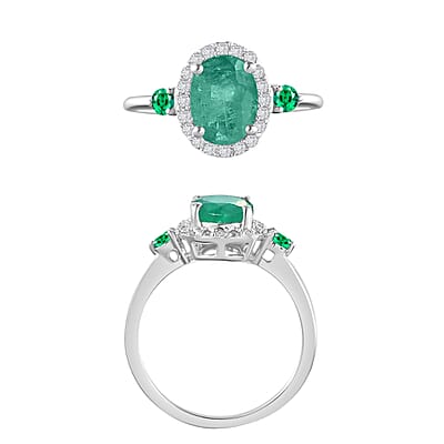 Luxoro Premium Kagem Zambian Emerald, Boyaca Colombian Emerald and G-H I1 Diamond 1.55 ctw Ring in 14K White Gold (Size 10.0)