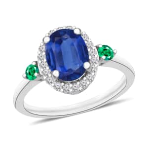 Luxoro Premium Kanchanaburi Blue Sapphire, Boyaca Colombian Emerald and G-H I1 Diamond 1.75 ctw Ring in 14K White Gold (Size 10.0)