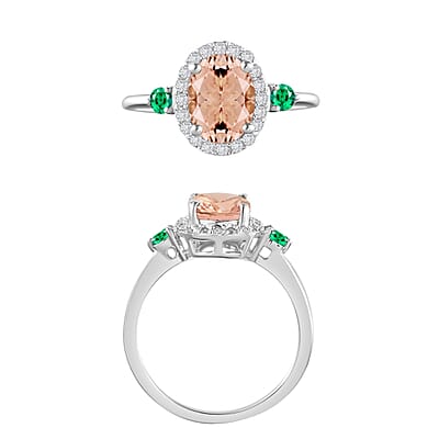 Luxoro Premium Pink Morganite, Boyaca Colombian Emerald and G-H I1 Diamond 1.75 ctw Ring in 14K White Gold (Size 10.0)
