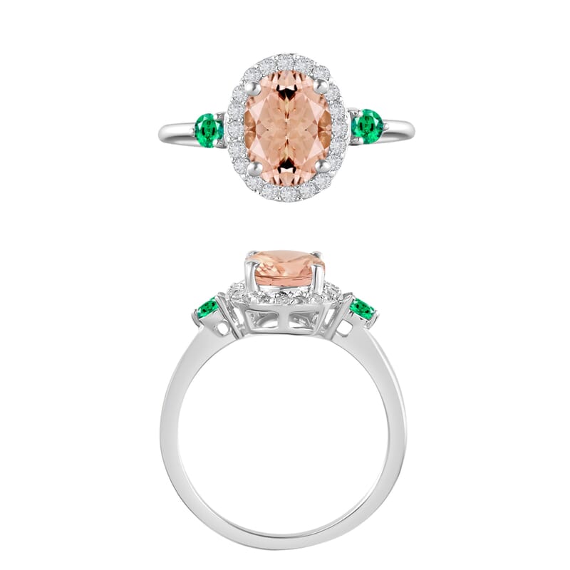 Luxoro Premium Pink Morganite, Boyaca Colombian Emerald and G-H I1 Diamond 1.75 ctw Ring in 14K White Gold (Size 10.0)